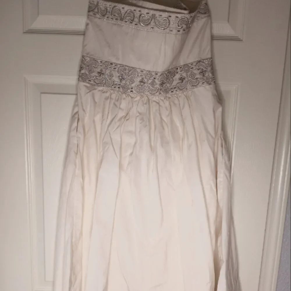 BananaRepublic10PCreamEmbroidered RuffleWaist StraplessPocketsLined Women'sDress